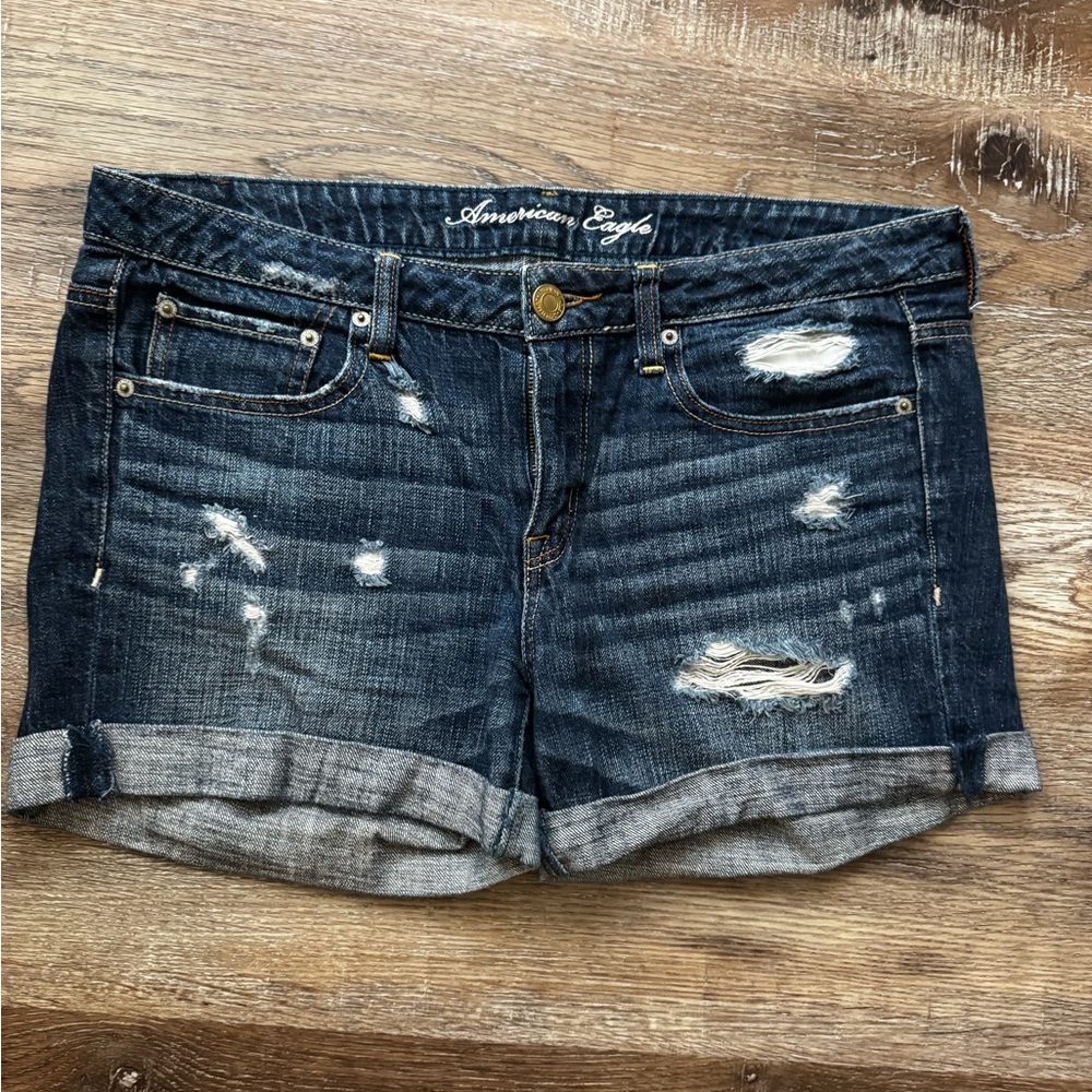 American Eagle Outfitters Dark Blue Distressed Jean Shorts